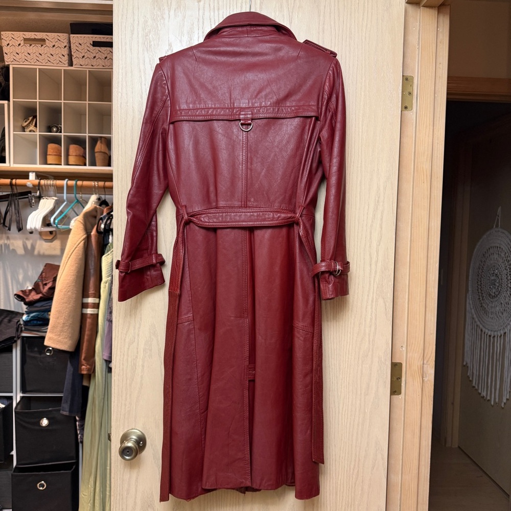 Vintage Red Leather Trench Coat - Picture 3 of 8